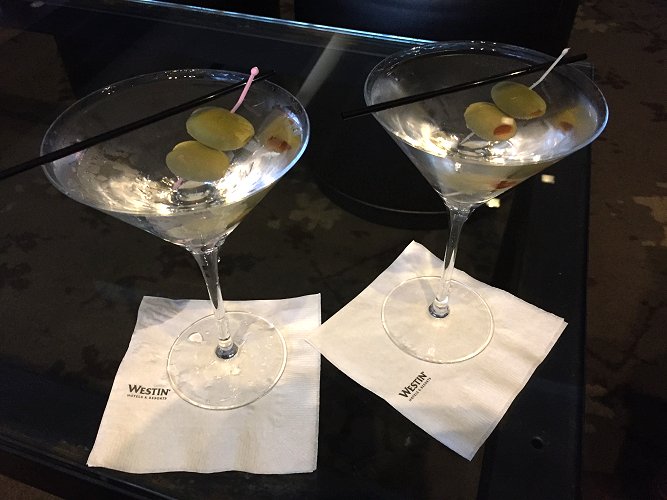 A round of dry martinis at the Westin