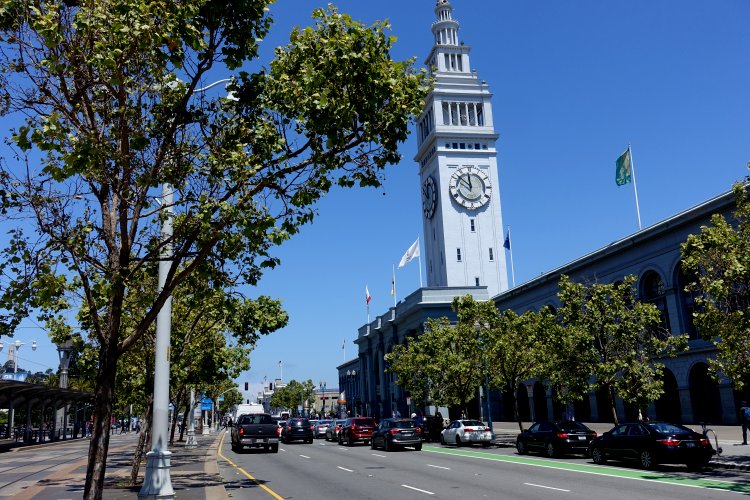 The familiar tower of the Ferry Building