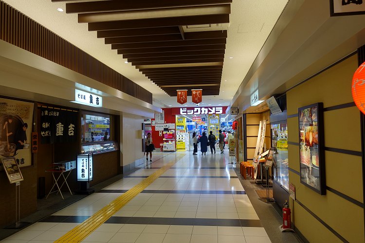 Exploring the station mall at our new destination, Kagoshima