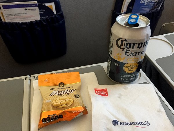 In-flight refreshment in the front row of Economy