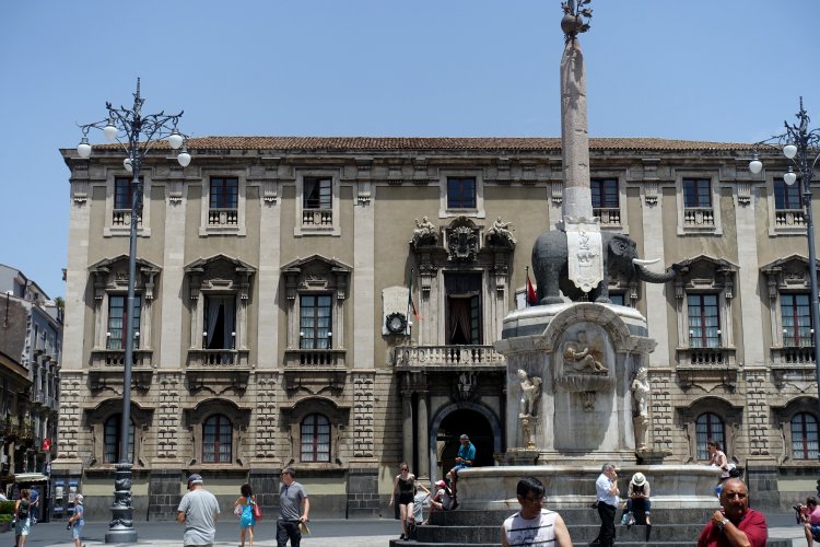 (A) CATANIA: The Elephant Fountain, also in Cathedral Square, is a symbol of Catania. Behind, the Elephants' Palace houses City Hall.