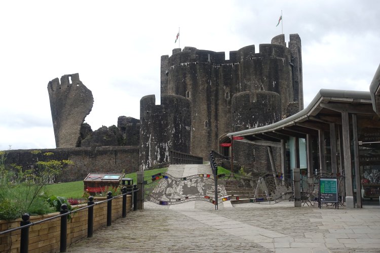 MON 01 OCT, CAERPHILLY: View from the entrance, showing the leaning tower (left)