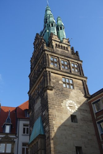 This is the Stadthausturm, a survivor of World War II