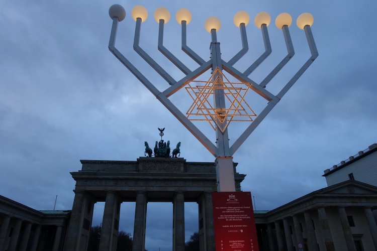 OTHER SIGHTS: 80 years after Kristallnacht, this Hanukkah menorah had been installed at the Brandenburg Gate