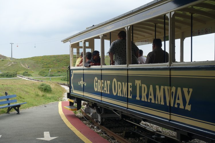 GREAT ORME TRAMWAY: About to board the car for the summit