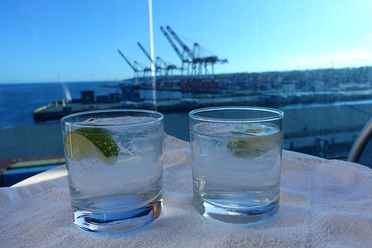 Pre-departure G&T on our private balcony