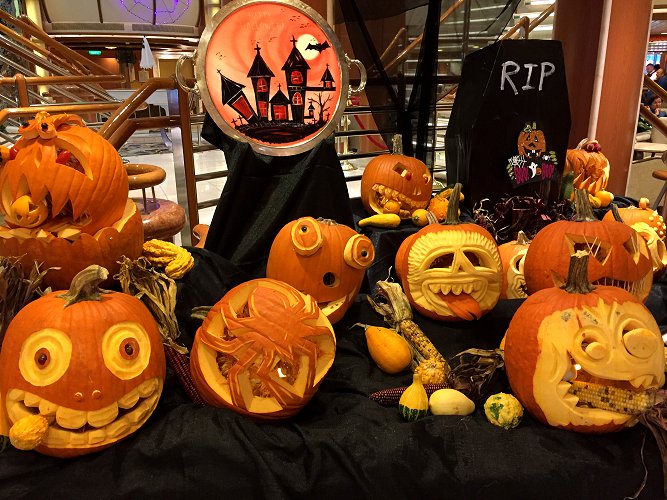Halloween display in the 'Piazza' area of the ship